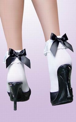 New Fashion Ankle Socks with Ruffle Black Bow